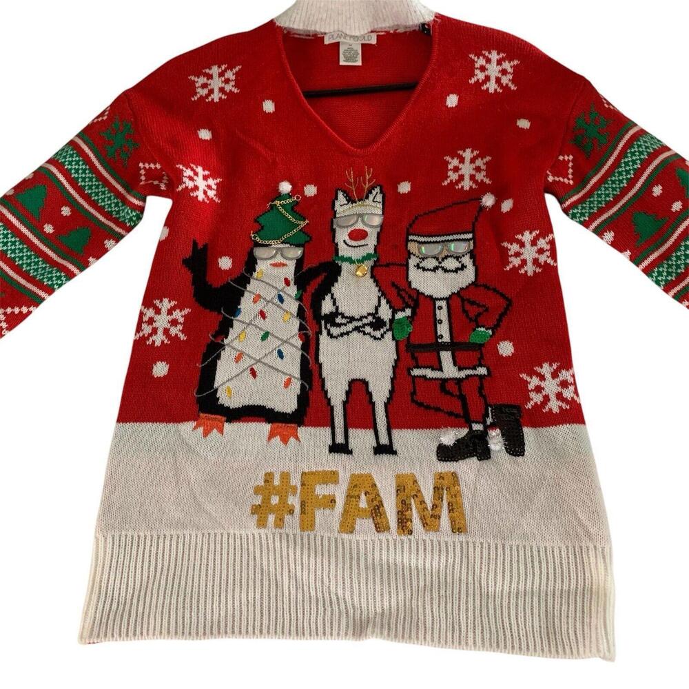 Christmas “Fam” “Ugly Sweater” Women’s Size Medium Llama Santa Penguin